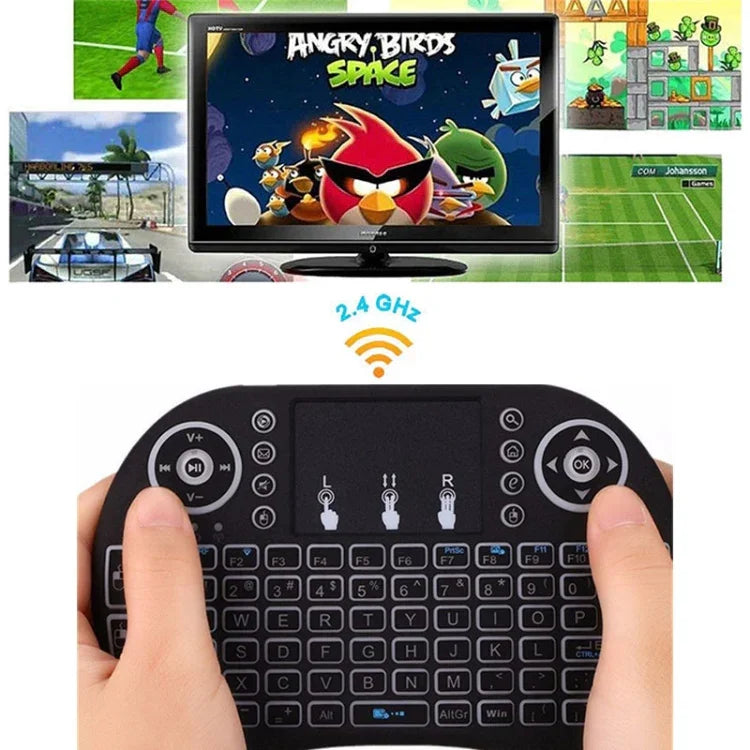 支援語言：法文 i8 空中滑鼠無線鍵盤，帶觸控板，適用於 Android TV 盒子、智慧電視、PC 平板、Xbox360、PS3 及 HTPC/IPTV，法文
