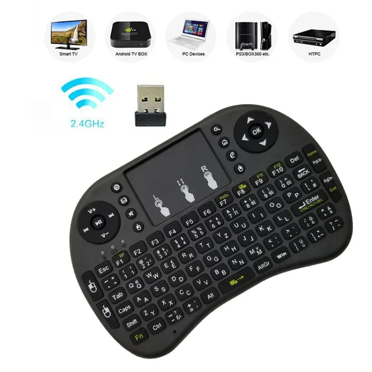支援語言：希伯來文 i8 空中滑鼠無線鍵盤，帶觸控板，適用於 Android TV 盒子、智慧電視、PC 平板、Xbox360、PS3 及 HTPC/IPTV，希伯來文