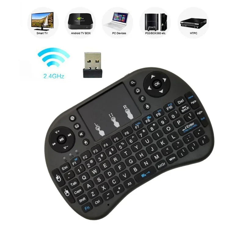 支援語言：英文 i8 空中滑鼠無線鍵盤，帶觸控板，適用於 Android TV 盒子、智慧電視、PC 平板、Xbox360、PS3 及 HTPC/IPTV，英文