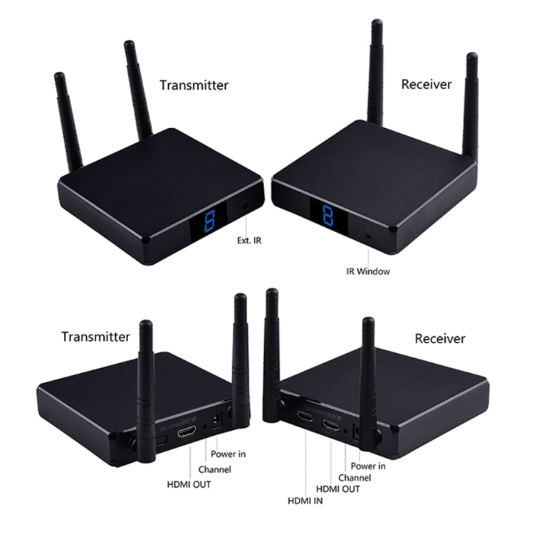 Measy FHD686 全高清 1080P 3D 5-5.8GHz 無線 HDMI 傳輸器（發射器+接收器）附顯示屏，支援紅外遙控及無線同屏功能，傳輸距離：200米，FHD686 附顯示屏