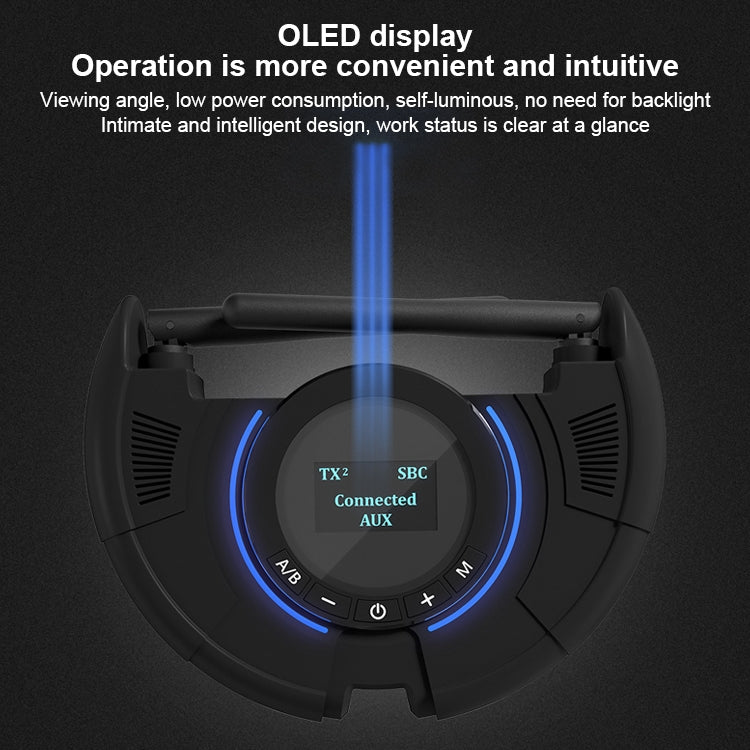 TX800 光纖藍牙 5.0 發射接收器 音頻轉接器 雙天線與 OLED 顯示
