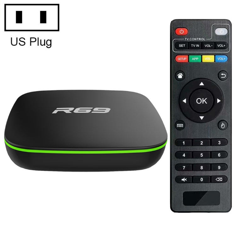 R69 1080P HD 智能電視盒 Android 4.4 媒體播放器，附遙控器，四核 Allwinner H3，RAM：1GB，ROM：8GB，2.4G WiFi，LAN，歐規插頭，1GB+8GB