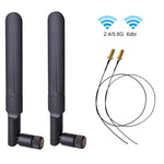 2 x 6dBi 2.4GHz 5GHz 雙頻 WiFi RP-SMA 公頭天線 + 2 x 35CM RP-SMA IPEX MHF4 連接線，6dBi 天線 + RP-SMA 線