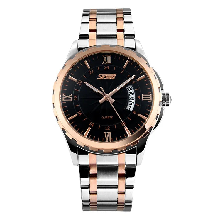 SKMEI 9069 Multifunctional Outdoor Fashion Business Waterproof Interval Gold Shell Quartz Wrist Watch