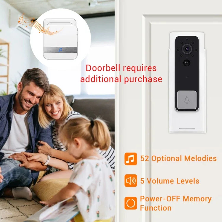 B10 52 種鈴聲 110dB 門鈴接收器 低功耗家用門鈴工具，EU 插頭，AC 90-260V，B10 白色 EU 插頭