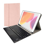 RK102C 可拆卸磁吸塑料藍牙鍵盤帶觸控板 + 絲紋 TPU 平板保護套，適用於 iPad 10.2，帶筆槽和支架，RK102C