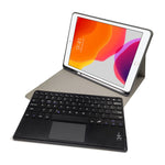 RK102C 可拆卸磁吸塑料藍牙鍵盤帶觸控板 + 絲紋 TPU 平板保護套，適用於 iPad 10.2，帶筆槽和支架，RK102C