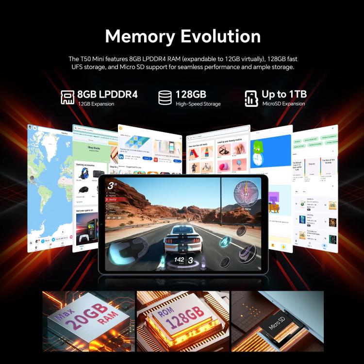 Teclast T50 Mini 4G LTE 平板電腦，8GB+128GB，8.7 吋 Android 15 MediaTek Helio G99 八核心，支援雙 SIM，T50 Mini