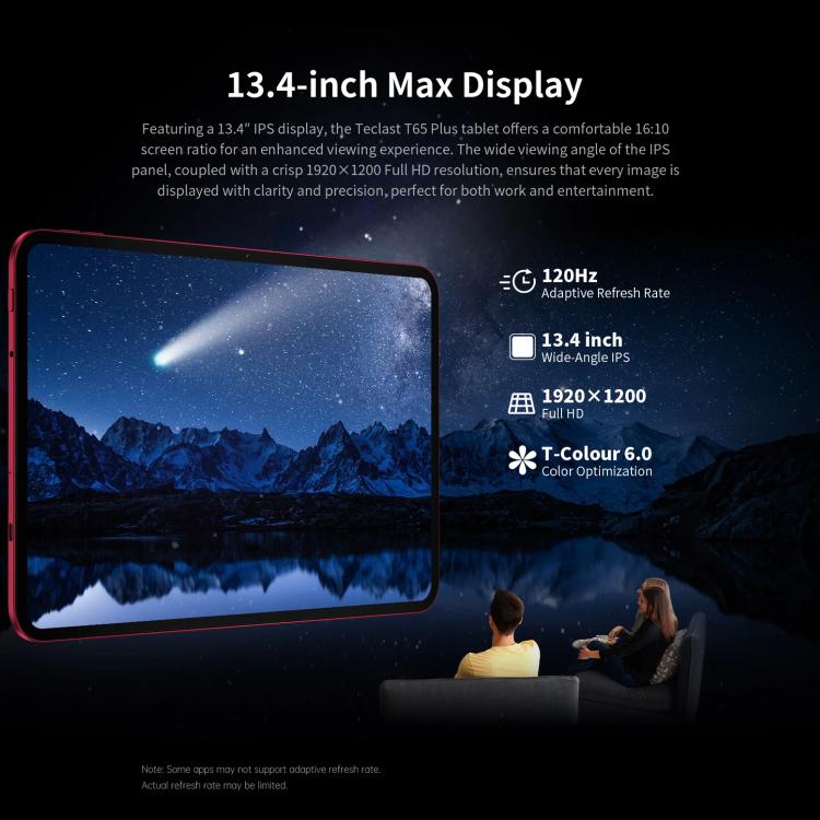 Teclast T65 Plus 4G LTE 平板電腦，8GB+256GB，13.4 吋 Android 15 MediaTek Helio G99 八核心，支援雙 SIM，T65 Plus