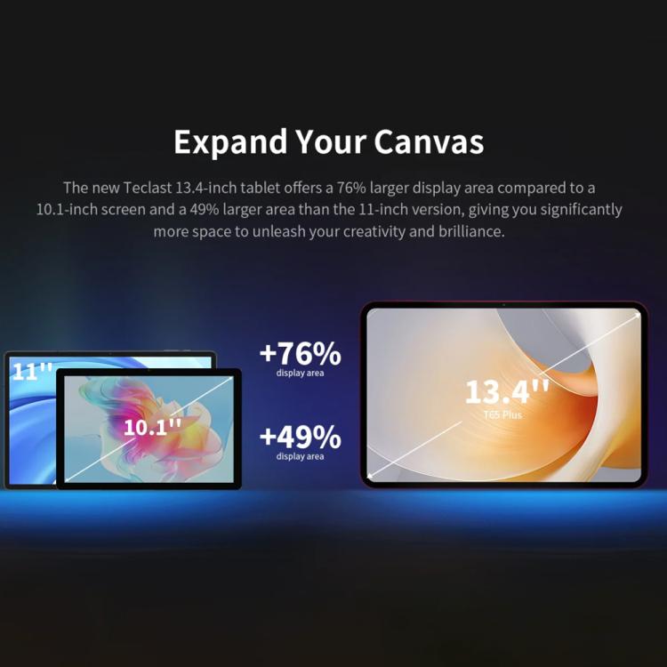 Teclast T65 Plus 4G LTE 平板電腦，8GB+256GB，13.4 吋 Android 15 MediaTek Helio G99 八核心，支援雙 SIM，T65 Plus