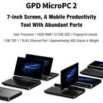 GPD MicroPC 2 掌上遊戲電腦，16GB+512GB，7 吋 Windows 11 Pro Intel 處理器 N250，美規插頭，WMC2573AU、WMC2573EU、WMC2573UK、WMC2573US
