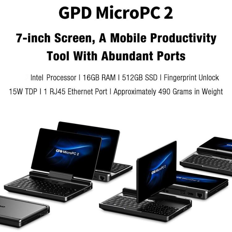 GPD MicroPC 2 掌上遊戲電腦，16GB+512GB，7 吋 Windows 11 Pro Intel 處理器 N250，美規插頭，WMC2573AU、WMC2573EU、WMC2573UK、WMC2573US