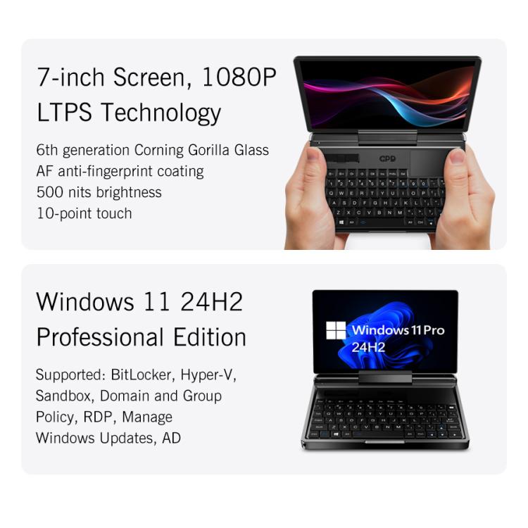 GPD MicroPC 2 掌上遊戲電腦，16GB+512GB，7 吋 Windows 11 Pro Intel 處理器 N250，美規插頭，WMC2573AU、WMC2573EU、WMC2573UK、WMC2573US