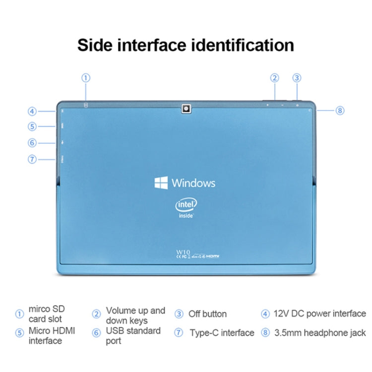 Windows 10 系統，Intel Gemini Lake N4120 四核心最高 2.6GHz，附鍵盤與觸控筆，支援雙頻 WiFi、藍牙、TF 卡與 HDMI，美規插頭，含鍵盤與觸控筆的 W10