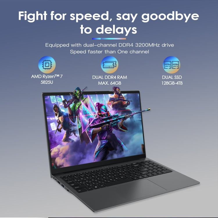 GXMO G156 15.6吋筆記型電腦，16GB+512GB，Windows 11 AMD Ryzen 7 5825U 八核心，支援指紋解鎖，美規插頭，32GB+1TB