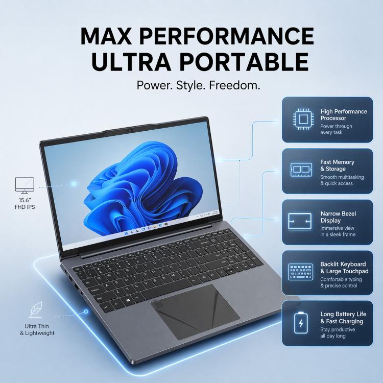 E157 15.6 inch Lightweight Laptop, 8GB+256GB, Windows 11 Intel Celeron N5095 Quad Core, US Plug, Intel N5095