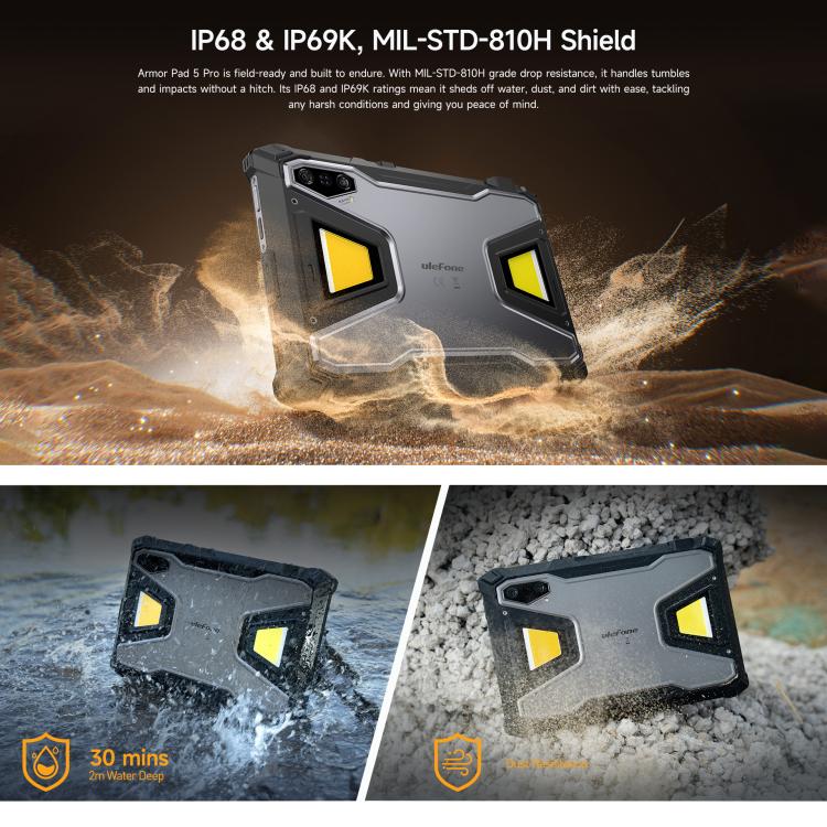 Ulefone Armor Pad 5 Pro 防護平板電腦，12GB+512GB，11 吋 Android 15 MediaTek 天璣 7400X 八核心 5G 網路，歐規插頭，Armor Pad 5 Pro