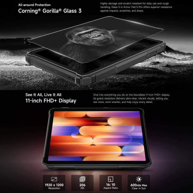 Ulefone Armor Pad 5 Pro 防護平板電腦，12GB+512GB，11 吋 Android 15 MediaTek 天璣 7400X 八核心 5G 網路，歐規插頭，Armor Pad 5 Pro