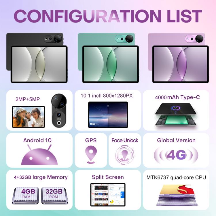 Pad 9 Ultra 10.1 inch 3G Phone Call Tablet PC, 2GB+32GB, Android 10 MTK6737 Quad Core, US Plug, US Plug