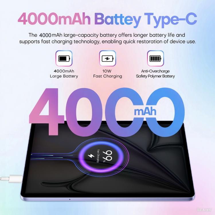 Pad 8 Pro 10.1 吋 4G LTE 平板電腦組合套裝，4GB+32GB，Android 10 MT6755 八核心，附鍵盤／滑鼠／皮套，美規插頭，美規插頭