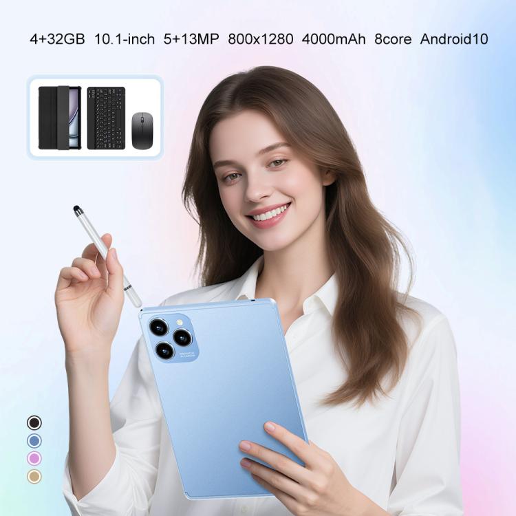 Pad 8 Pro 10.1 吋 4G LTE 平板電腦組合套裝，4GB+32GB，Android 10 MT6755 八核心，附鍵盤／滑鼠／皮套，歐規插頭，歐規插頭