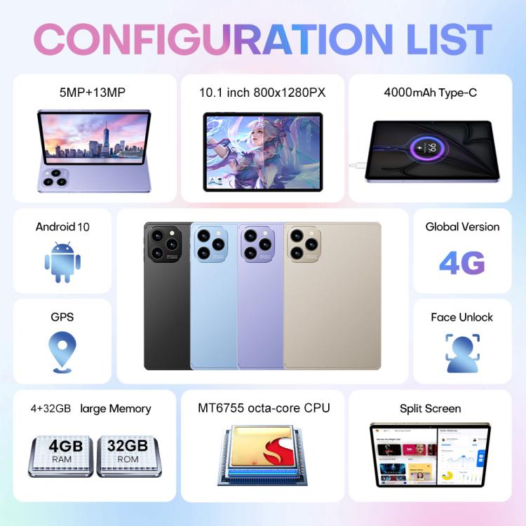 Pad 8 Pro 10.1 inch 4G LTE Tablet PC Combo Set, 4GB+32GB, Android 10 MT6755 Octa Core, with Keyboard / Mouse / Leather Case, UK Plug, UK Plug