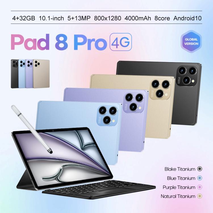 Pad 8 Pro 10.1 吋 4G LTE 平板電腦組合套裝，4GB+32GB，Android 10 MT6755 八核心，附鍵盤／滑鼠／皮套，澳規插頭，澳規插頭
