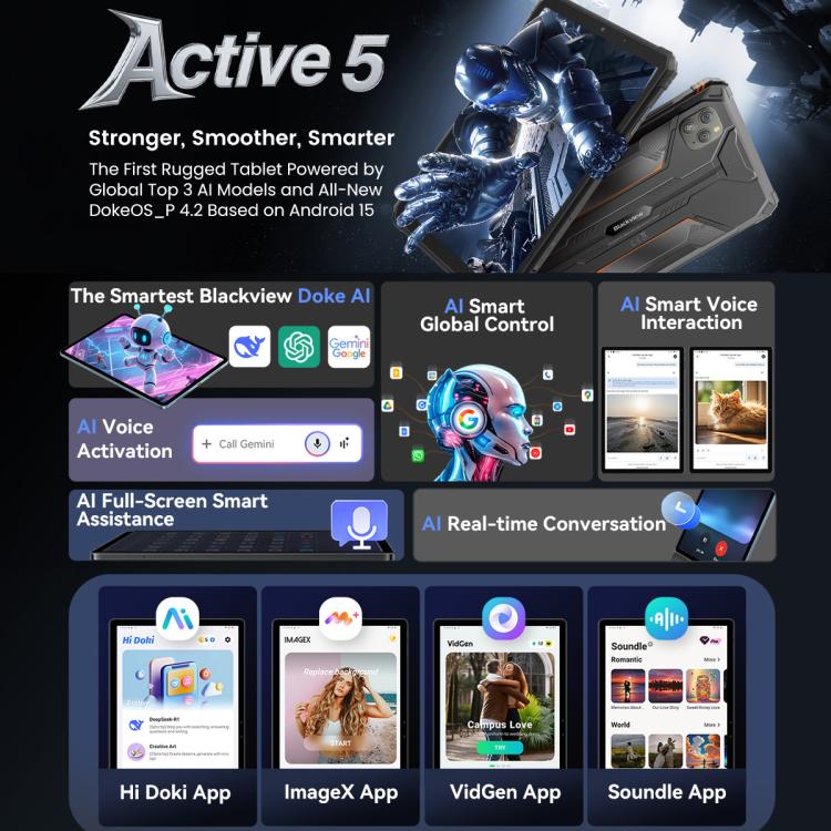 Blackview Active 5 4G 防護平板，8GB+128GB，8.68 吋 Android 14 Unisoc UMS9230E T615 八核心，全球版含 Google Play，Active 5
