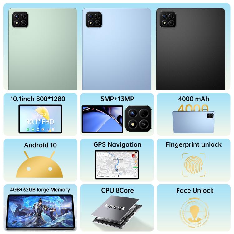 Pad 7 Pro 10.1 吋 4G LTE 平板電腦，4GB+32GB，Android 10 MTK6755 八核心，美規插頭，美規插頭