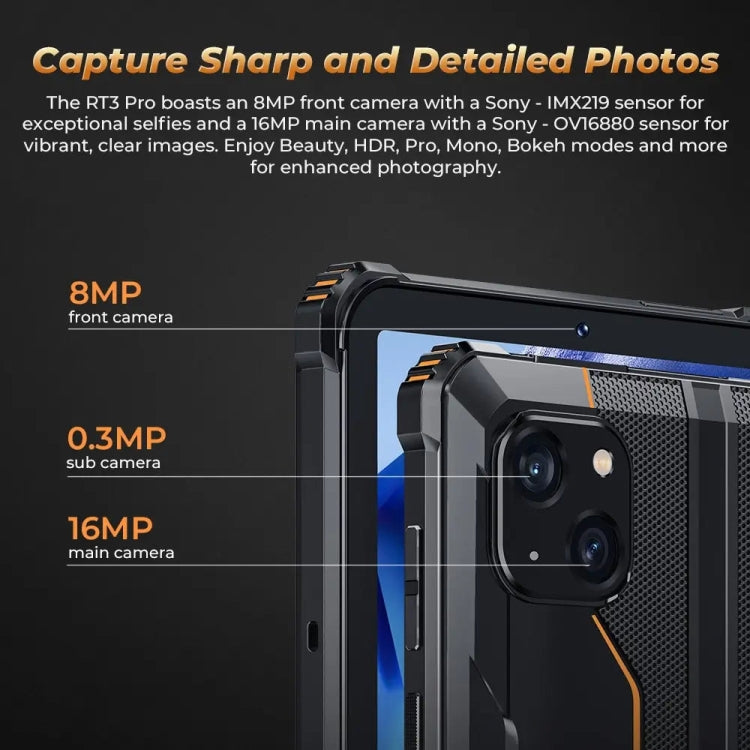 OUKITEL RT3 Pro 4G 網路 IP68/IP69K 防摔平板，4GB+128GB，8.0 吋 Android 14 MediaTek G81 八核心 支援雙 SIM，歐規插頭，RT3 Pro 4GB+128GB