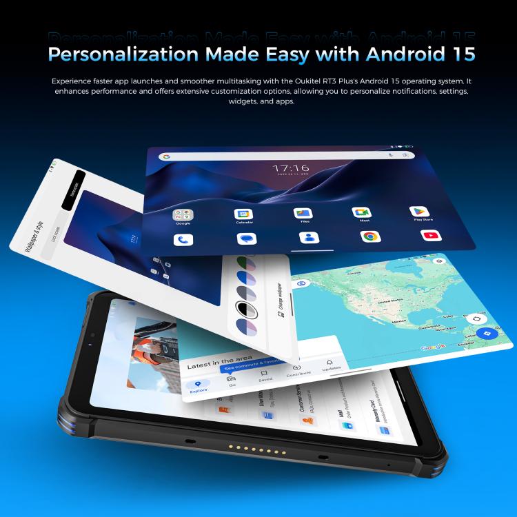 OUKITEL RT3 Plus 4G 網路 IP68/IP69K 防護平板，4GB+128GB，8.0 吋 Android 15 MediaTek G81 八核心，支援雙 SIM，歐規插頭，RT3 Plus 4GB+128GB