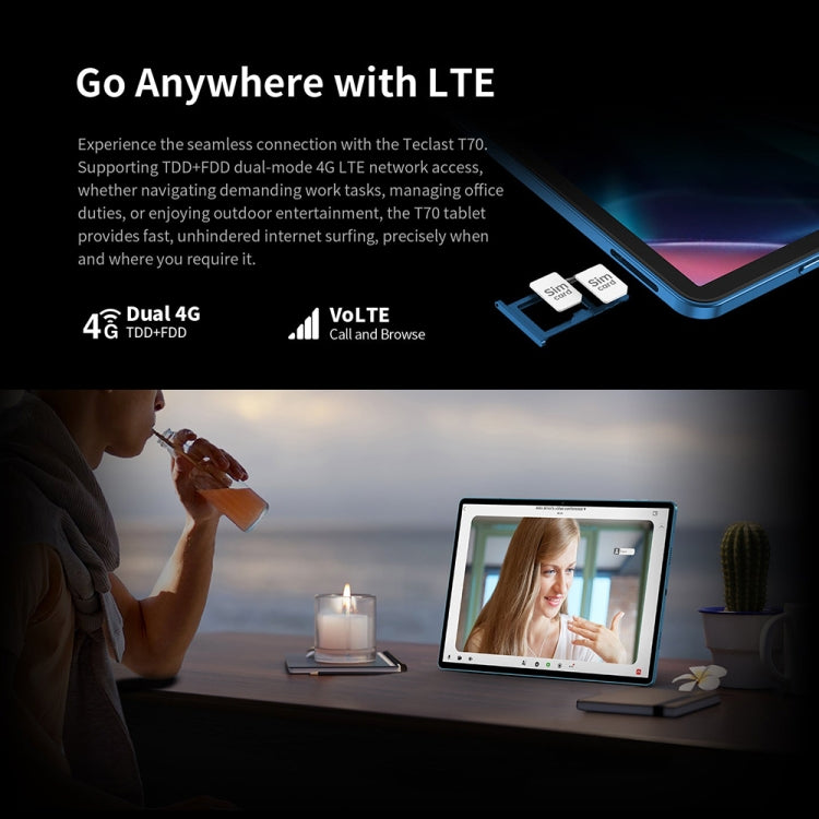 Teclast T70 4G LTE Tablet PC, 8GB+256GB, 14 inch Android 14 MediaTek Helio G99 Octa Core, Support Dual SIM, T70 8GB+256GB