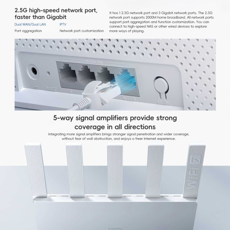 小米路由器 BE5000 WiFi 7 MLO 2.4GHz 5.0GHz 雙頻 2.5G 埠 512MB RAM 中繼器，美規插頭，BE5000
