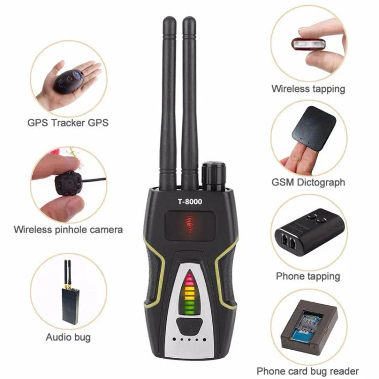 T-8000 射頻訊號偵測器 GSM 音頻尋找器 GPS 掃描偵測器，T-8000 銀色