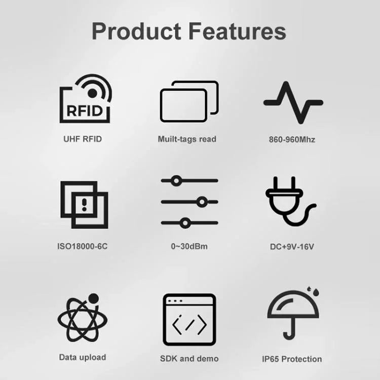 UHF 中距離 RFID 一體化讀取器識別距離 0-5m，款式：新增 WiFi 通訊，新增 WiFi 通訊