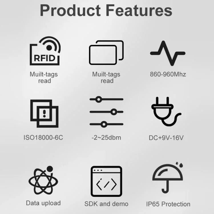 UHF 電子標籤識別 RFID 讀寫器 7dbi 天線一體化讀取器，款式：RS232 埠，RS232 埠