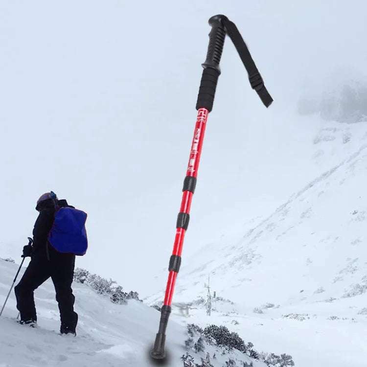 105cm登山四直柄手杖，紅色#105cm