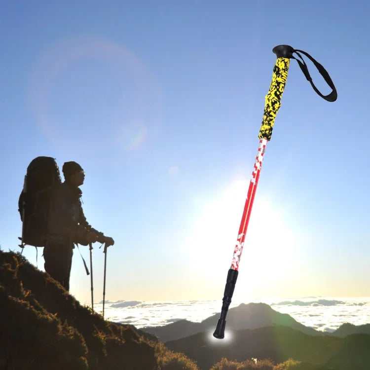 135cm可調節便攜高度戶外鋁合金登山杖，紅色#135cm，綠色#135cm