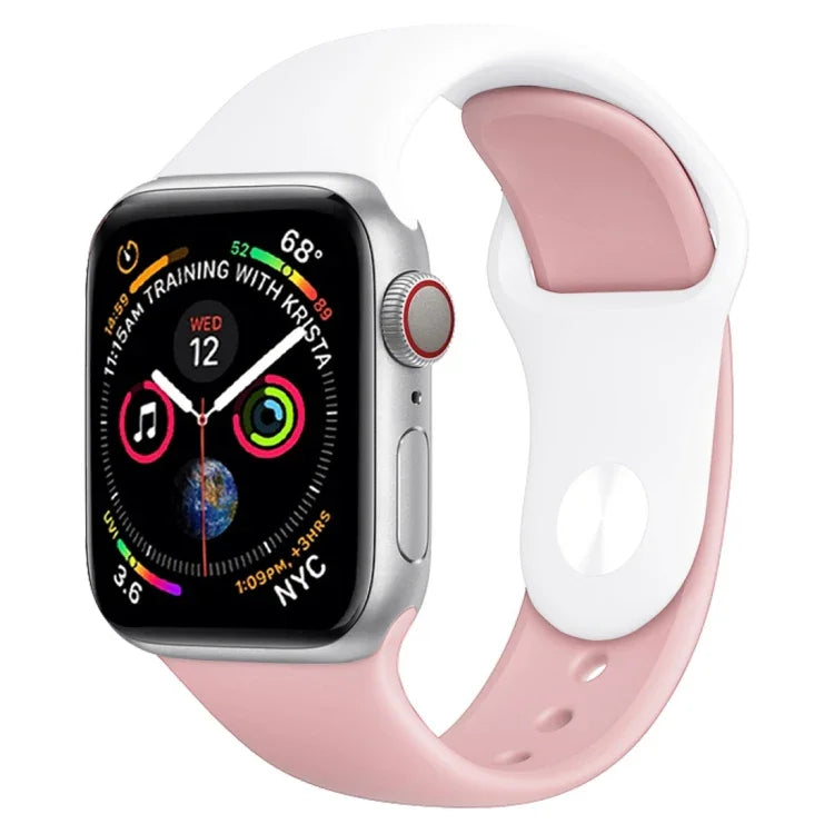 雙色矽膠錶帶，適用於 Apple Watch Series 3 & 2 & 1 38毫米（白色+紅色）
