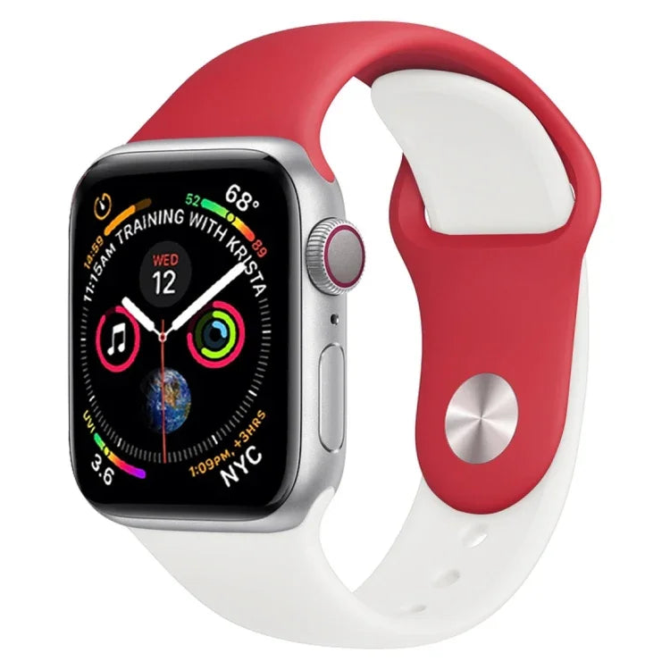 雙色矽膠錶帶，適用於 Apple Watch Series 3 & 2 & 1 38毫米（白色+紅色）