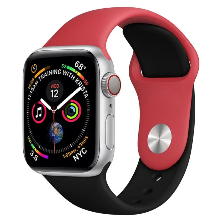 雙色矽膠錶帶，適用於 Apple Watch Series 3 & 2 & 1 38毫米（白色+紅色）