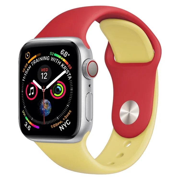 雙色矽膠錶帶，適用於 Apple Watch Series 3 & 2 & 1 38毫米（白色+紅色）