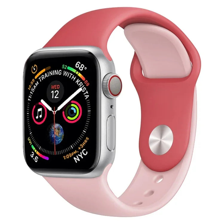 雙色矽膠錶帶，適用於 Apple Watch Series 3 & 2 & 1 38毫米（白色+紅色）