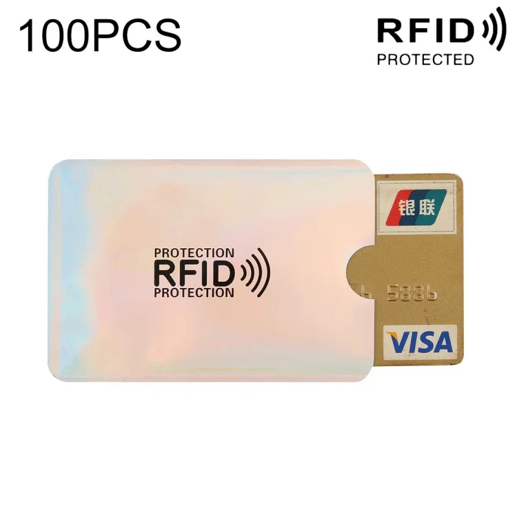 100片鋁箔RFID阻隔信用卡身份證銀行卡套 卡片收納套，尺寸：9 x 6.3cm