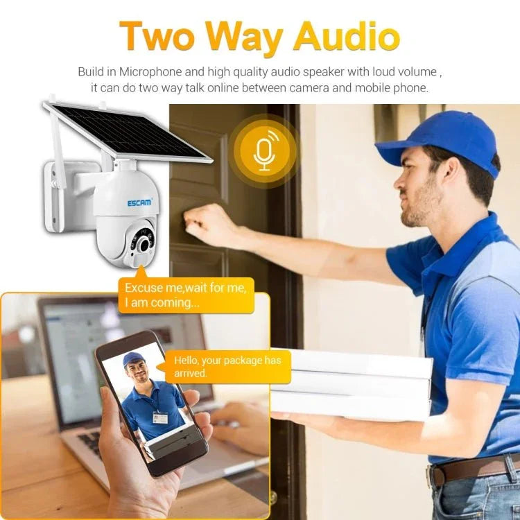 ESCAM QF450 HD 1080P 4G EU Version Solar Powered IP Camera with 32G Memory, Support Two - way Audio & PIR Motion Detection & Night Vision & TF Card - Trustpick