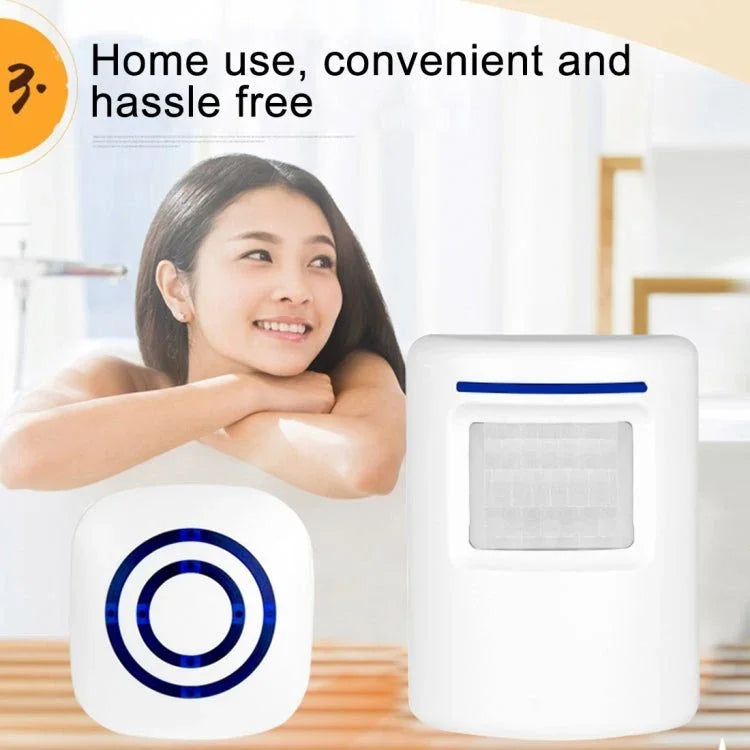 FY - 0256 2 in 1 PIR Infrared Sensors (Transmitter + Receiver) Wireless Doorbell Alarm Detector for Home / Office / Shop / Factory, EU Plug - Trustpick